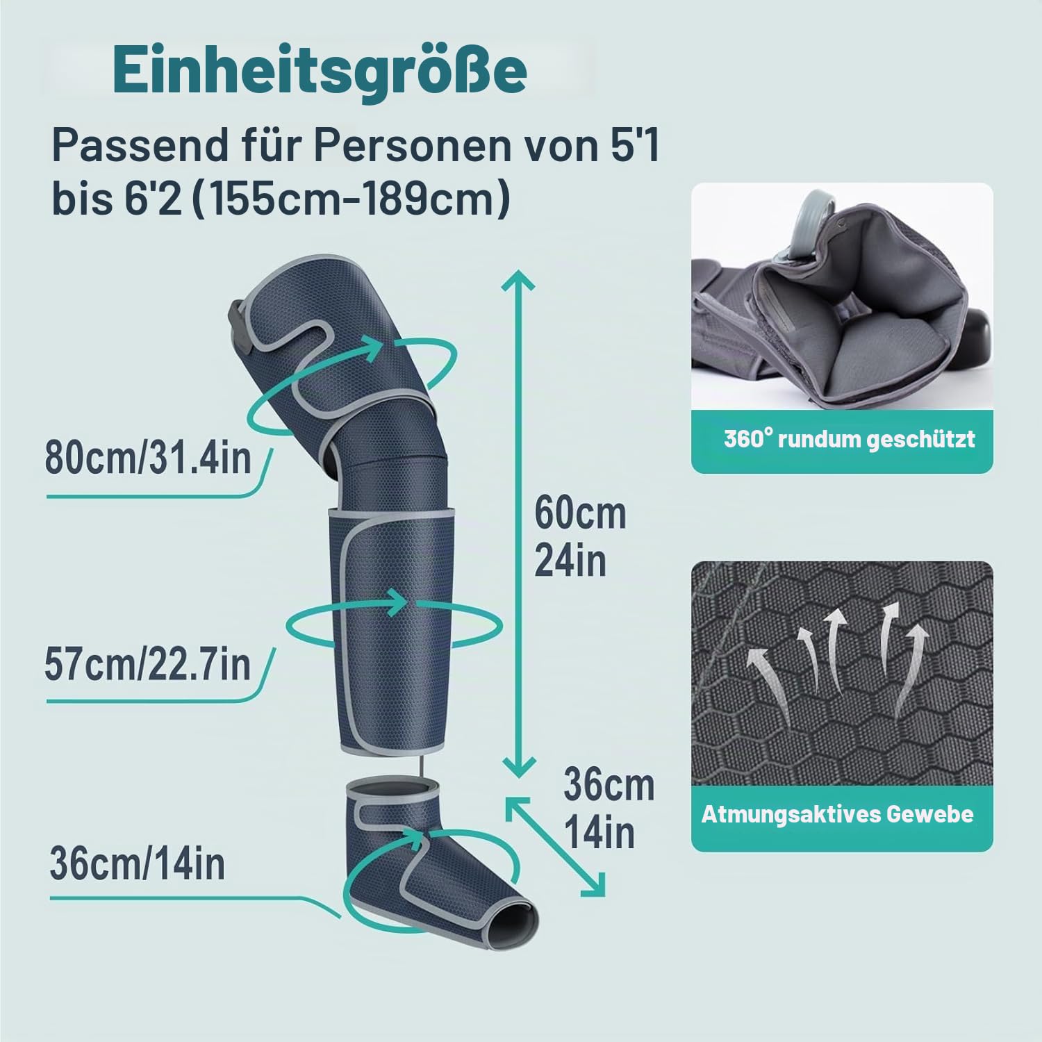 Beinmassagegerät mit Wärme für die Durchblutung, Luftkompressions-Fuß-, Waden-, Oberschenkel-Knie-Massagegerät zur Schmerzlinderung, 4 Modi, 4 Intensitäten, 2 Wärmestufen, 10 * 2 Airbags
