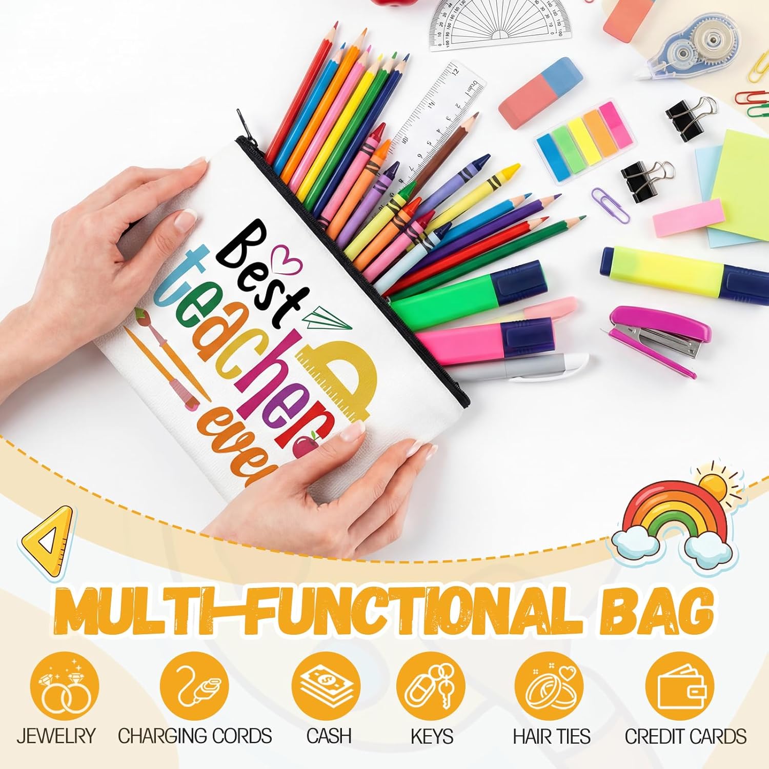 Abbylike 40 Pcs Teacher Appreciation Makeup Bags Gift Bulk, Thank You Teacher Cosmetics Bag with Zipper Pencil Case for Women Travel Toiletry Pouch for Teacher's Day Graduation Back to School