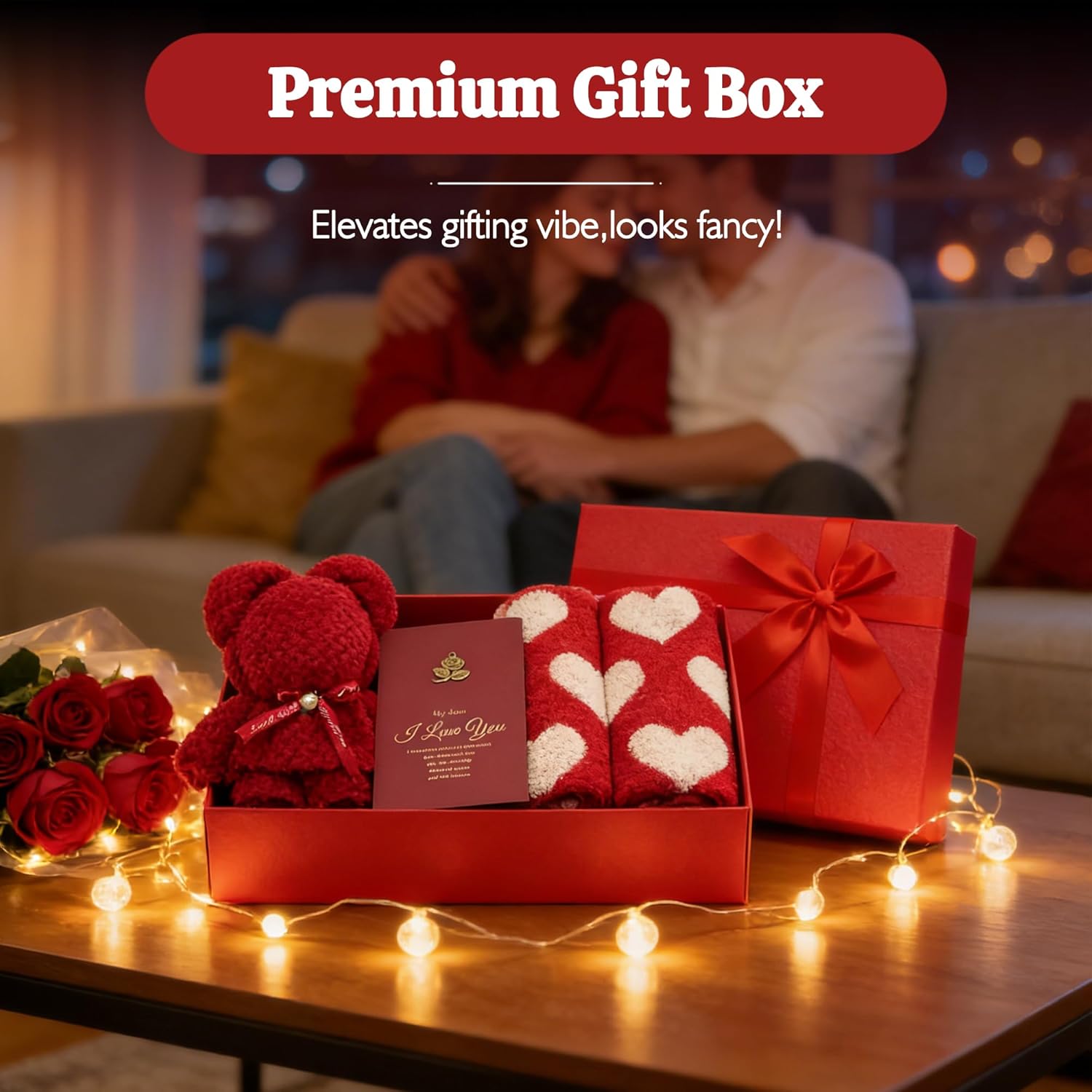 Mother Wife Girlfriend Grandmother Birthday Day Gifts Red Heart Hand Towels and Bear, Gift Card and Box Set, Heart Love Hand Towels for Bath Bathroom Kitchen Dish(2 Towel+1 Bear)