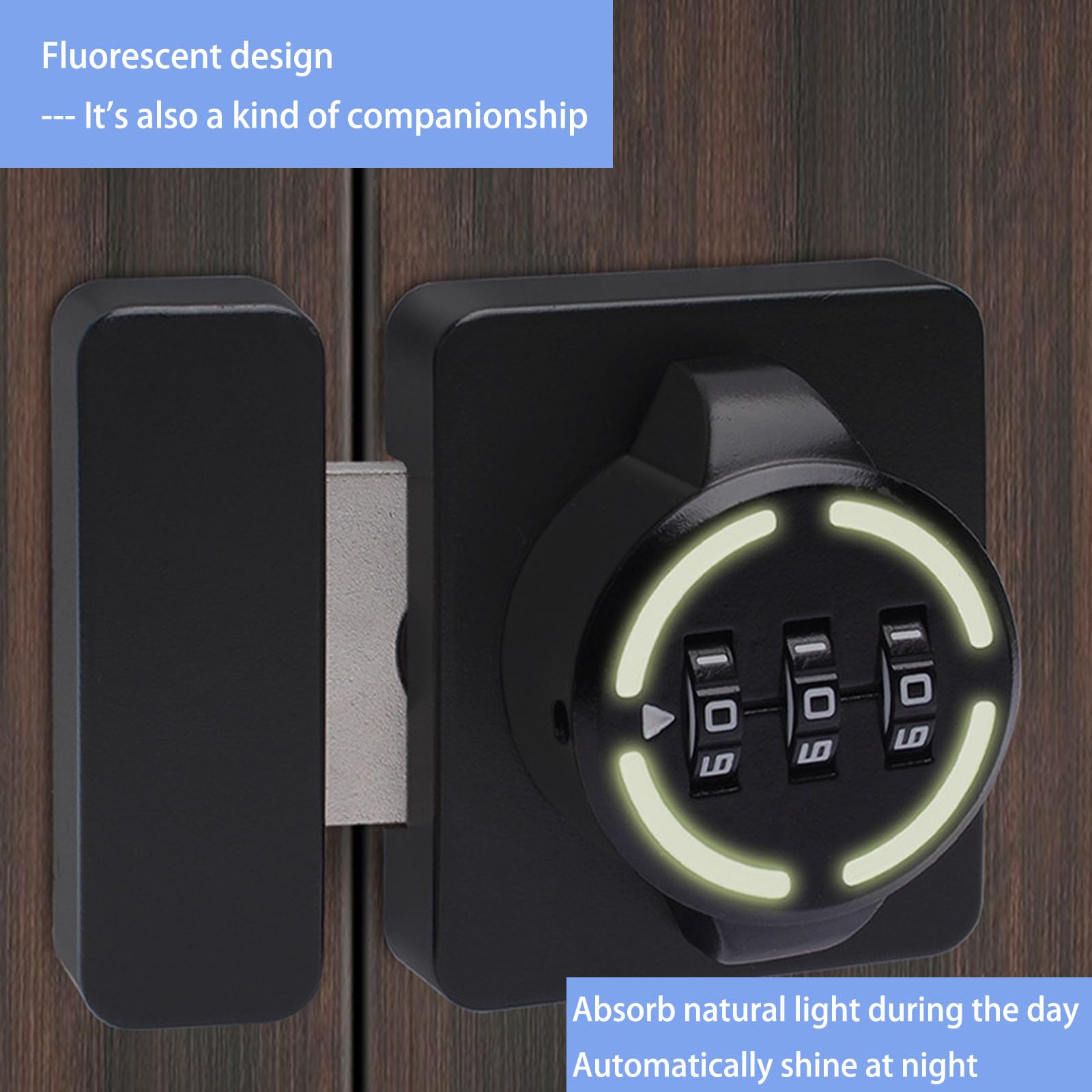 Mechanical Password Cabinet Lock, Keyless Combination Door Lock,Zinc Alloy, 3-Digit Password,with Fluorescence Circle,Black - Image 2