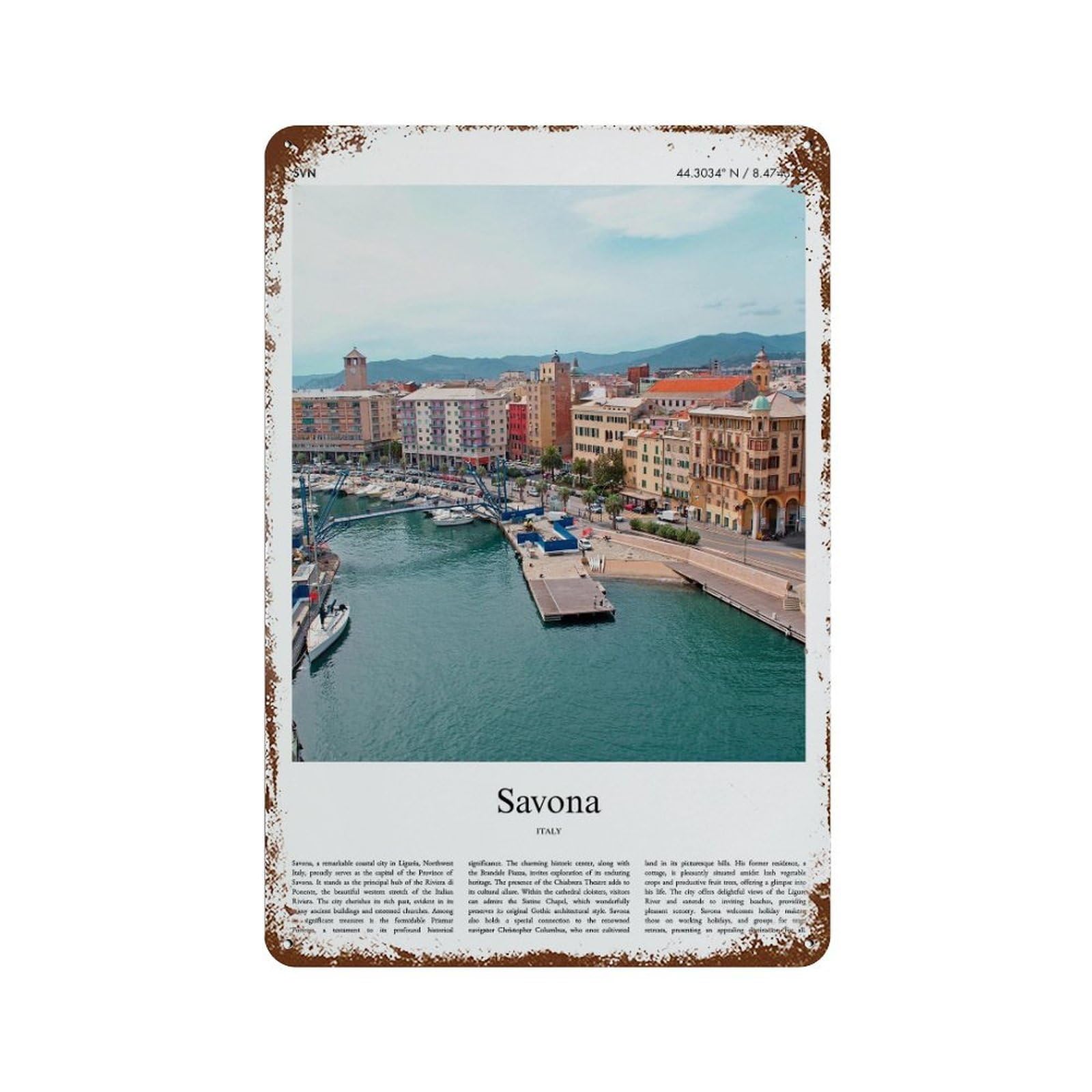 xiaoxiaoshen Savona, Italy City Scenery Wall Decor Art Metal Tin Poster Modern Home Decor Art Home Bar Shop Decorations Vintage Sign 30x20cm