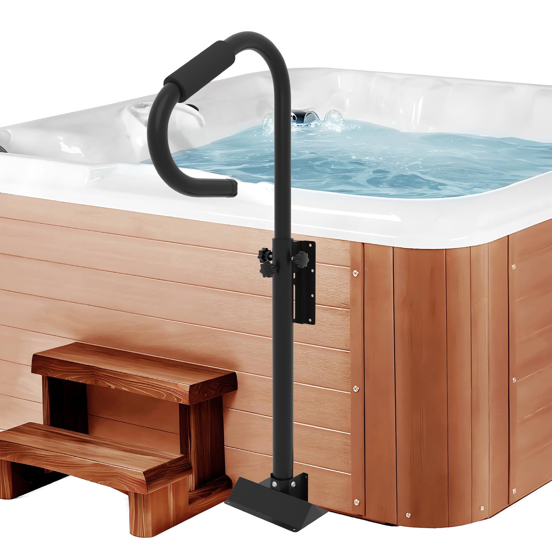 Hot Tub Handrails, 38"-58" Adjustable Height SPA Handrail with 360 Swivel Option& Non-Slip Handle, 600 LBS SPA Side Handrail Slide Under Mount Base for Indoor & Outdoor