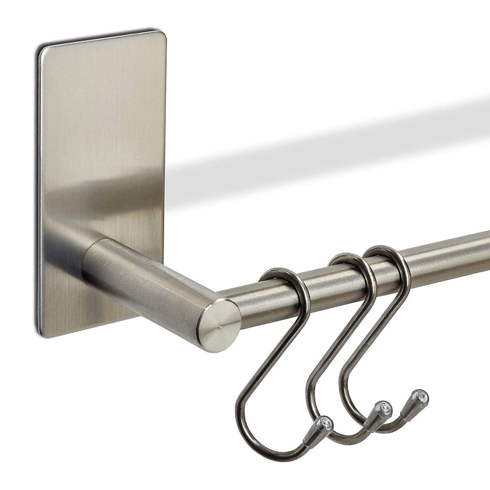 2 x Hakenleiste TALIDA Edelstahl selbstklebend mit 3M Klebepad (Länge: 735 mm/Stangen-Ø 12 mm) inkl. 3 S-Haken für Küche und Bad Garderobe von SO-TECH®