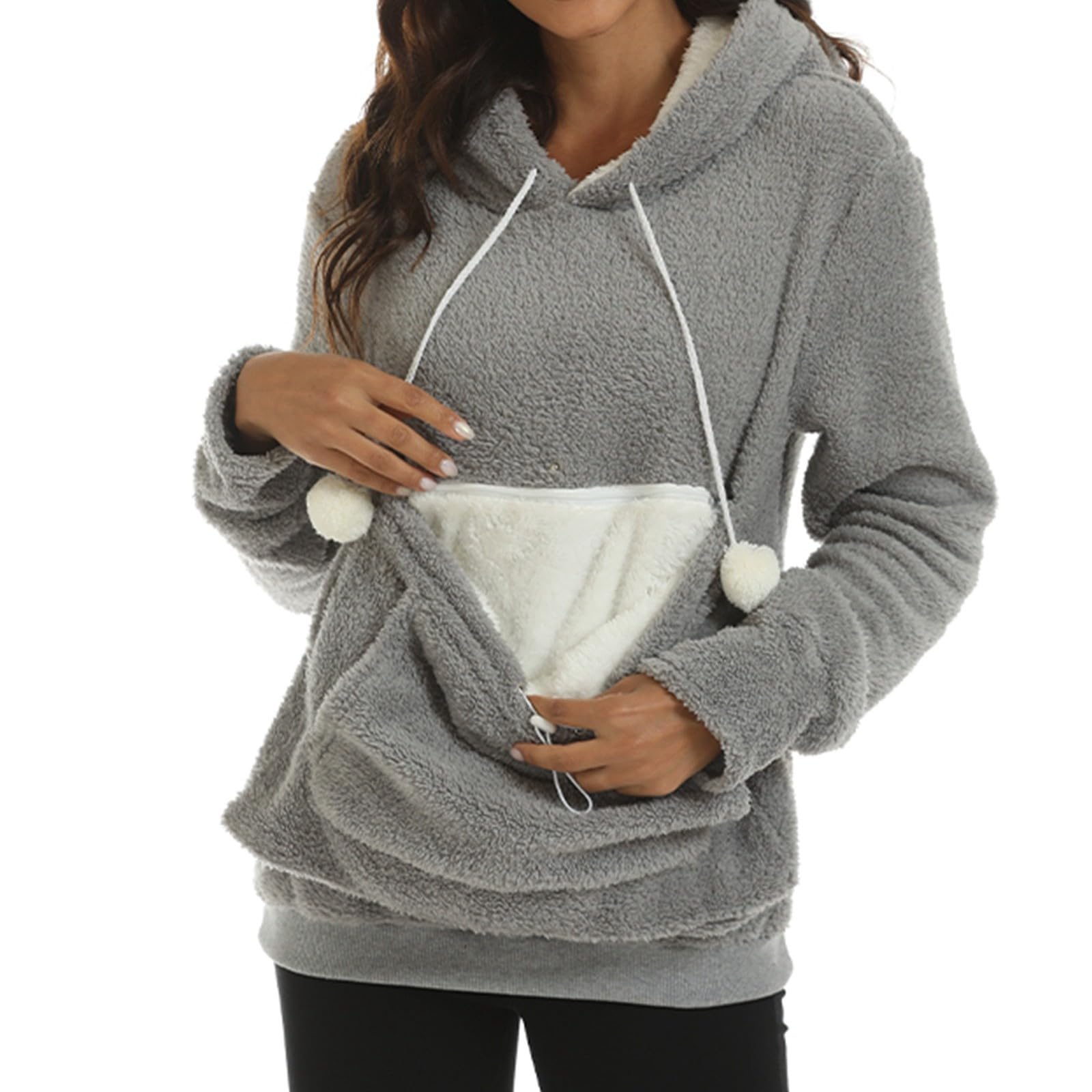 Pull femme avec poche pour chien chat chien poche femme sweat à capuche kangaroo grande poche sweat à capuche chats chiens animaux de compagnie transporteur sweat-shirt sac à manches longues