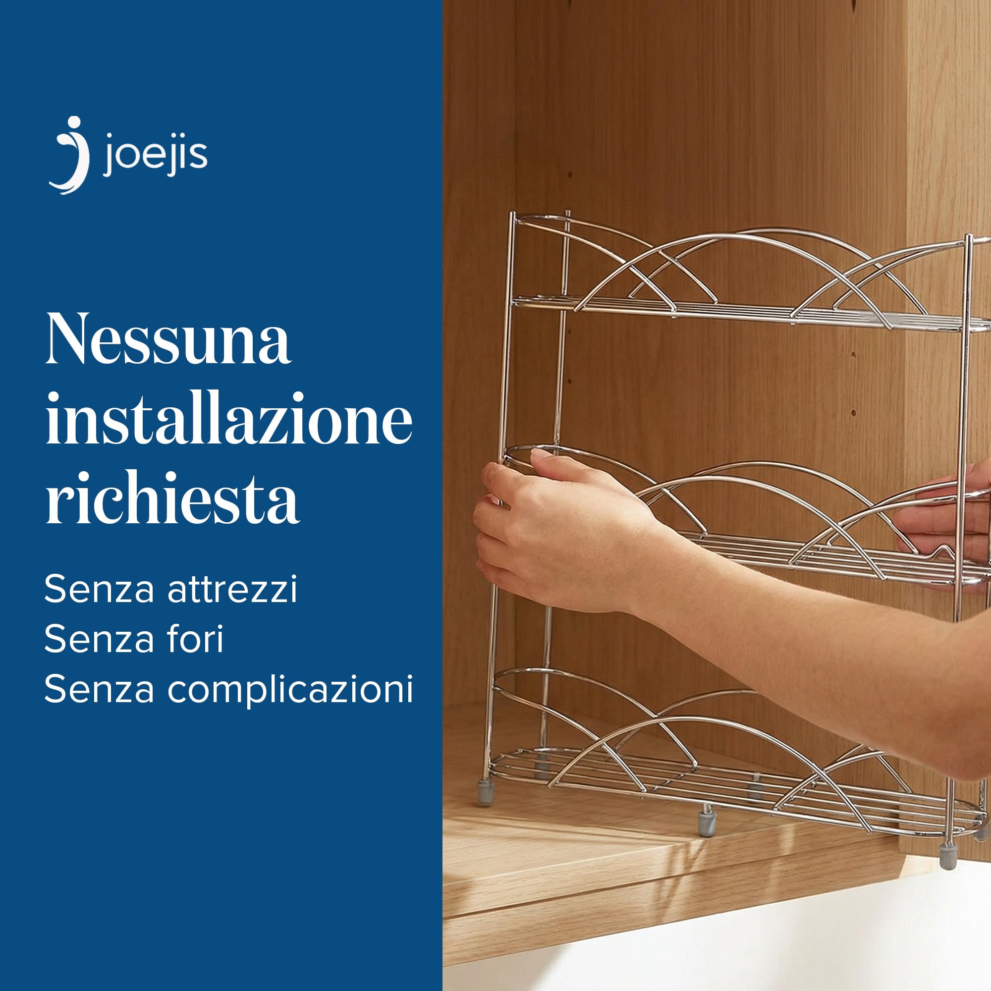 joeji's Kitchen Portaspezie a 3 Livelli - Portaspezie Da Appoggio Salvaspazio - Adattarsi a Vasetti Di Diverse Dimensioni - Adatto Per 18 Barattoli Di Spezie - Argento
