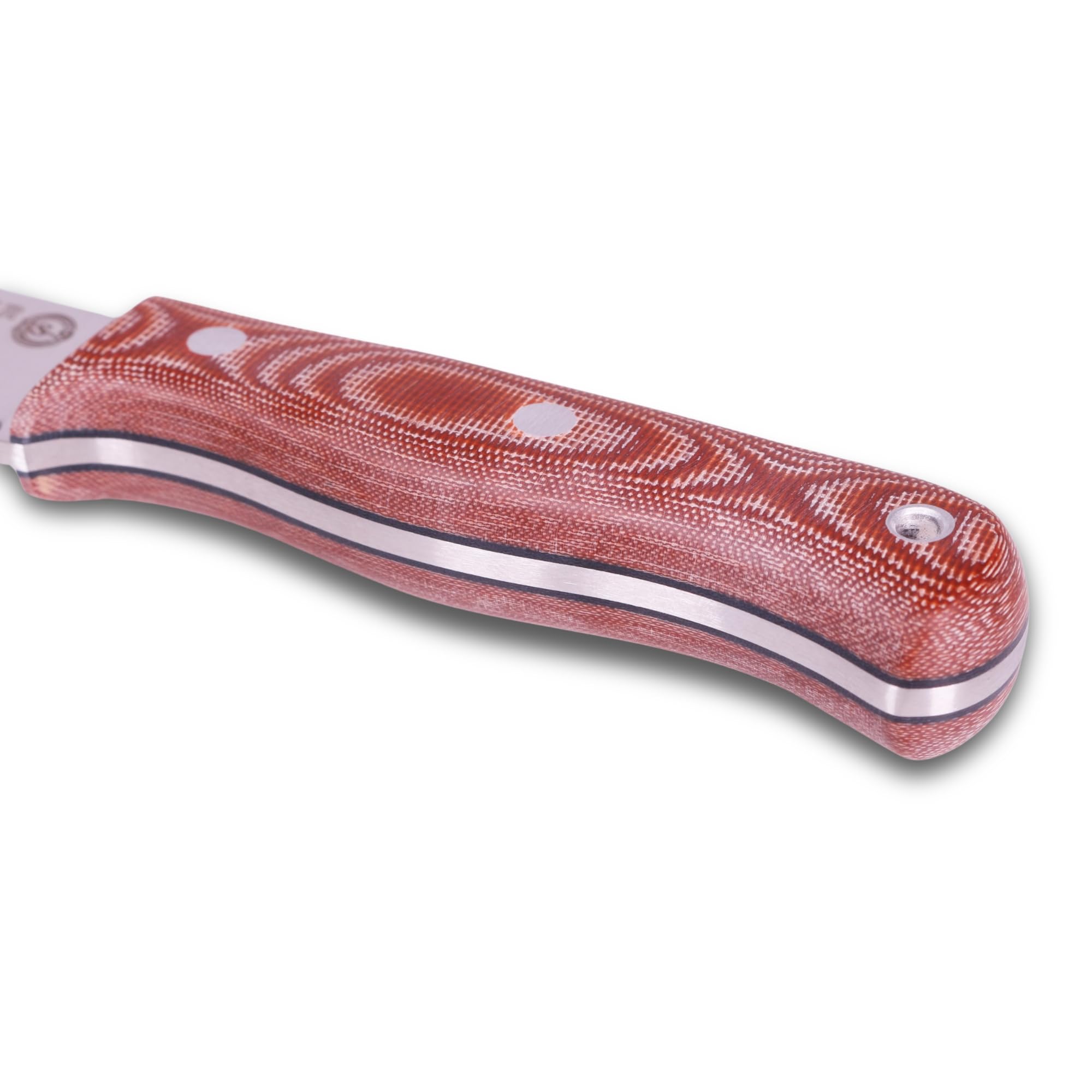 Joker Sport Überlebensmesser BS9 Campero CM112, Gürtelmesser mit Micarta Canvas Griff, 10,5 cm Klinge aus SANDVIK 14C28N, braune Lederscheide, Werkzeug zum Angeln, Jagen, Camping und Wandern