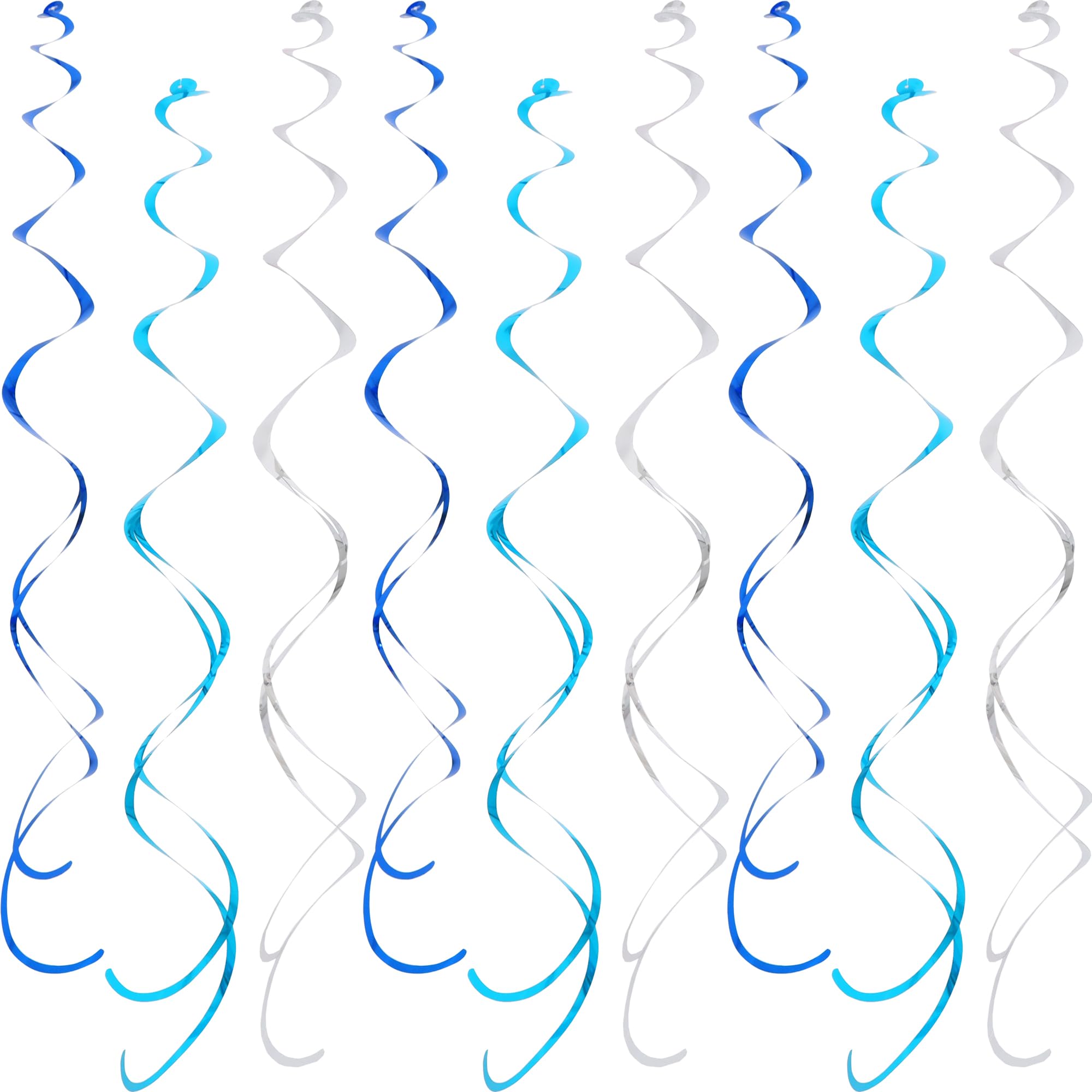 TONIFUL 27 Inch Plastic Streamer Foil Swirl Hanging for Ceilings, Windows, Doorways, Fireplaces Wedding, Birthday, Graduation Party, Valentine's Day, Christmas Home Decoration-Blue Silver
