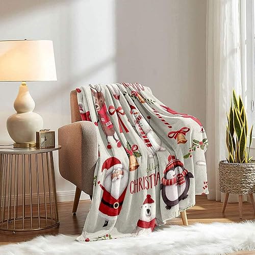 Vista 73 de LUVIVIHOME Manta de Feliz Navidad, bolas de Navidad azules doradas, manta de invierno con copos de nieve, manta individual, acogedora manta cálida