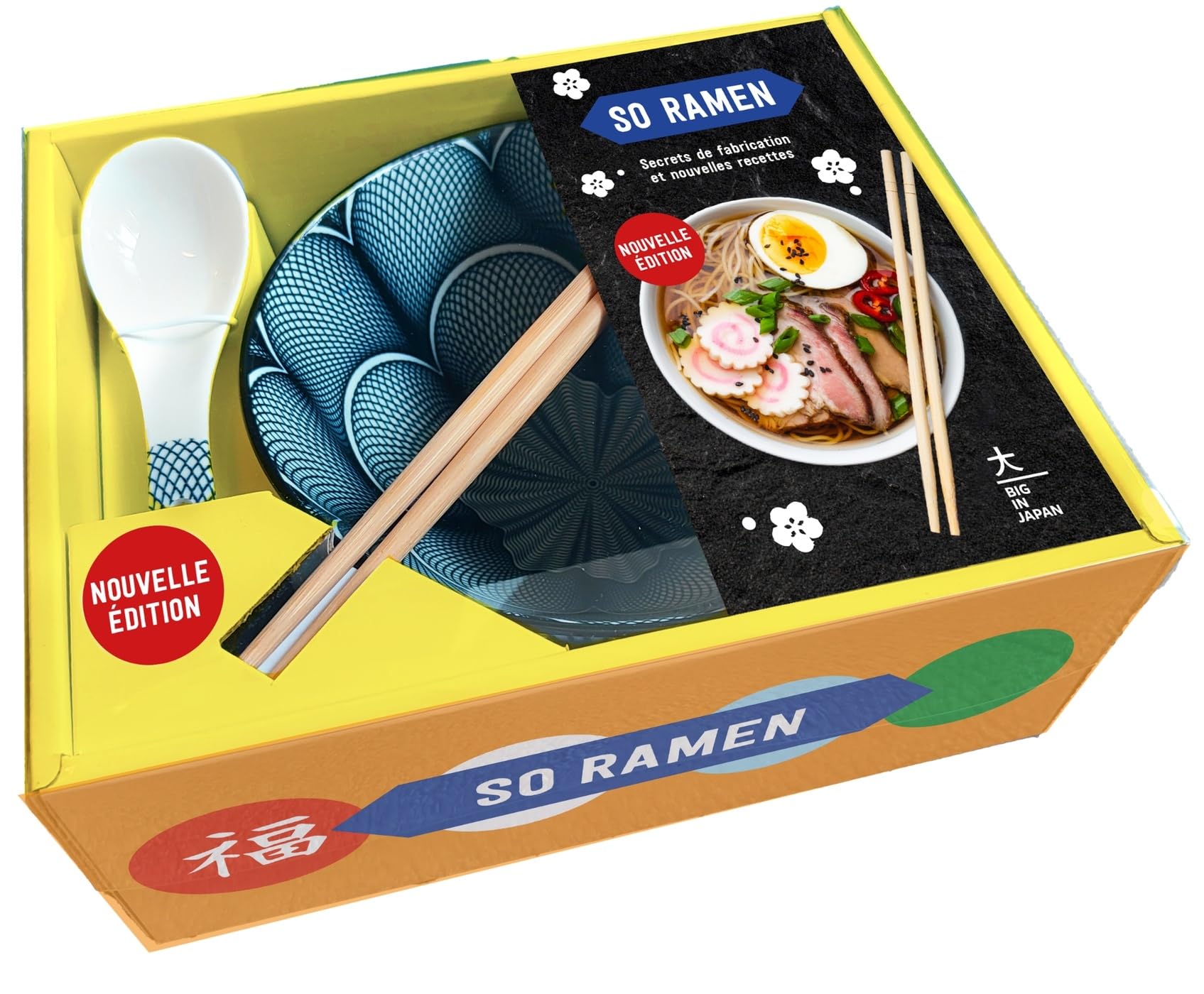 COFFRET So Ramen: Ce coffret contient : un joli bol à ramen en céramique, une cuillère à soupe assortie, une paire de baguettes en bambou et un livre de recettes