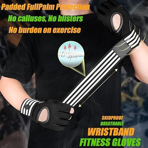 Miniatura 3 de MOREOK Guantes de levantamiento de pesas, guantes de entrenamiento de gimnasio con soporte para muñeca para hombresmujeres, espalda abierta curvada,