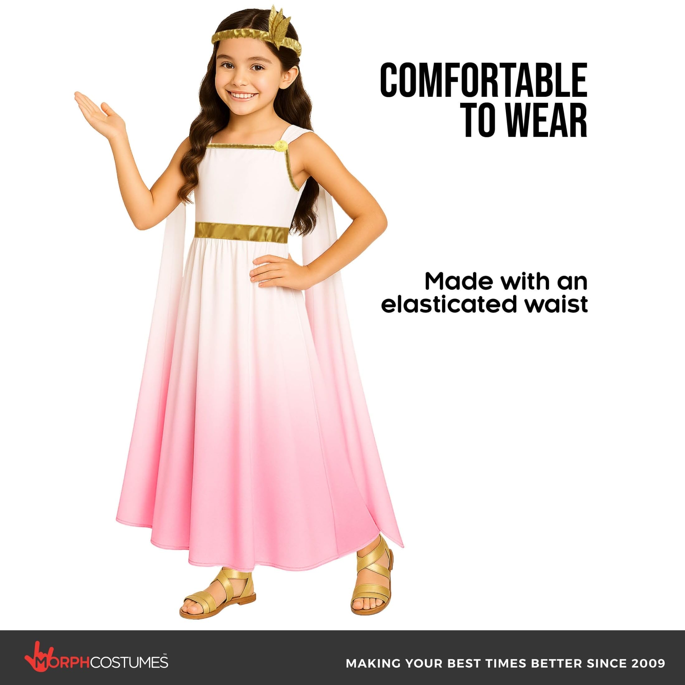 Morph Pink Greek Goddess Costume Girls, Greek Goddess Halloween Costumes for Girls Ombre Toga Costume Kids 4-6 Years - Image 3