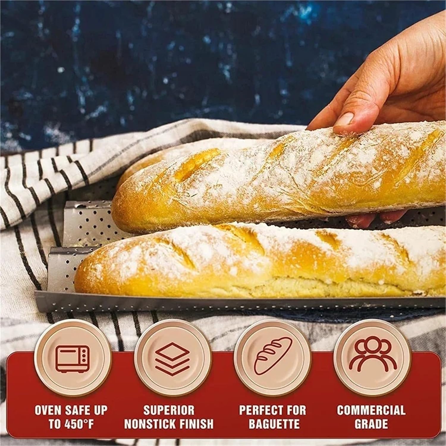 french bread baking pan 2pcs Nonstick Perforated French Bread Baking Pan Carbon Steel Baguette 2 Wave Loaves Loaf Bake Mold Kitchen Items