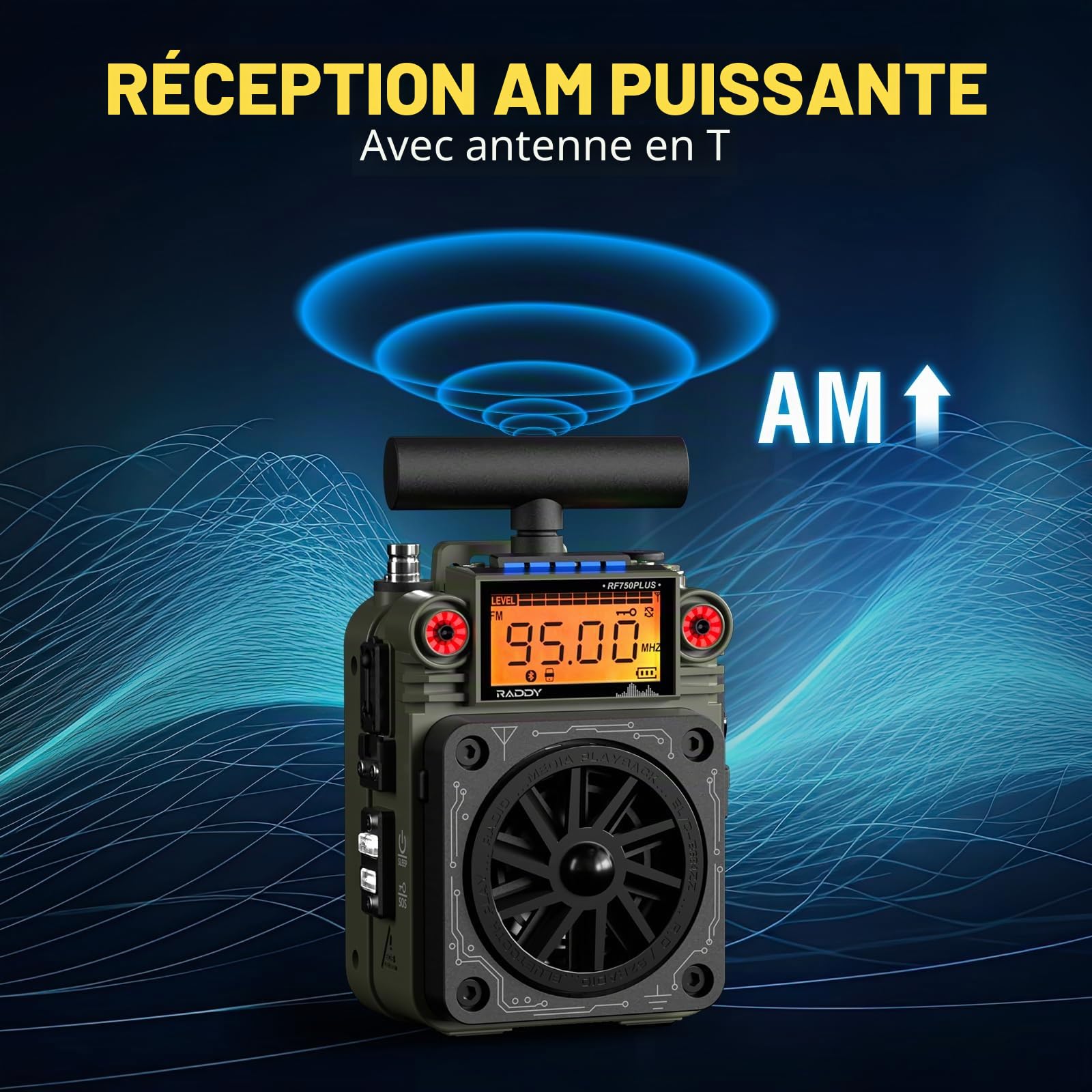 Raddy RF750 Plus AM FM SW Radio Portable à Ondes Courtes, Mini-Radio avec contrôle par Application, 297 Stations préréglées, Batterie remplaçable, antenne Type T, Alarme SOS pour Camping et urgences