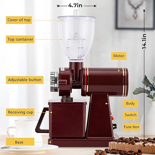 Miniatura 8 de Flyseago Molinillo de café eléctrico de rebabas planas molinillo de expreso comercial y doméstico molinillo silencioso de acero inoxidable pequeño