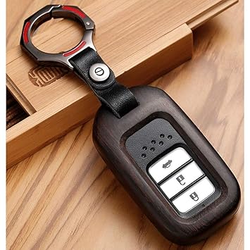 Ubersweet Car Accessories Wood Material Car Key Case Keychain for Accord Crider CRV Crosstour Jade Smart Remote Shell Cover Color Name Black