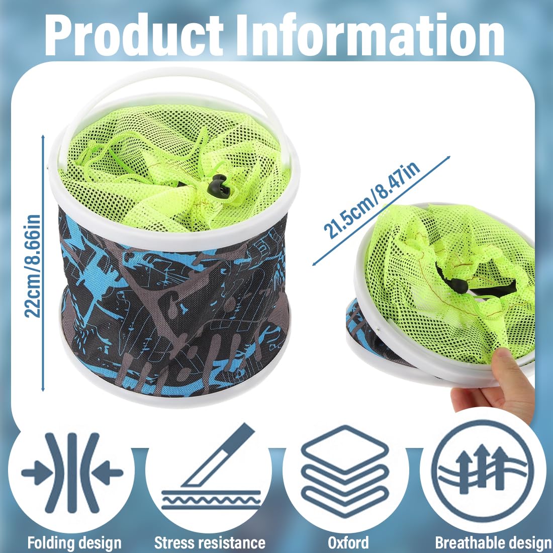 Secchio Pieghevole,Secchio da Pesca Pieghevole Portatile Multifunzionale - Secchio Pieghevole per lavabo-Contenitore dell'Acqua per la Pesca-Campeggio-Giardinaggio,Con rete fitta(7L, Modello casuale)