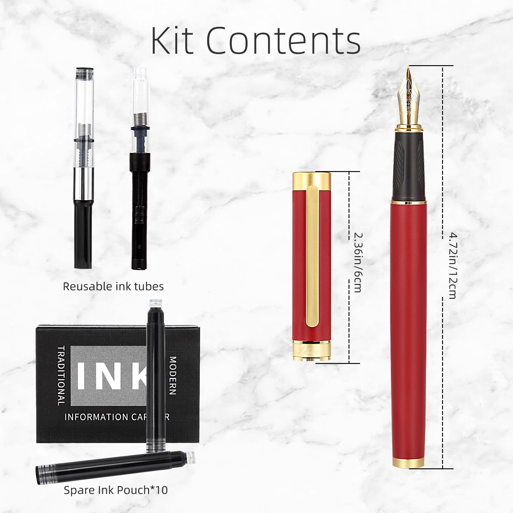 Zalantan Fountain pen,Luxury Nice pen gift pure copper heavy feel Pen Smooth Writing Pens for Men Funcy Pens with Gift CaseIncludes a Calligraphy Nib 8 Cartridges a Ink Refill Converter - Image 2
