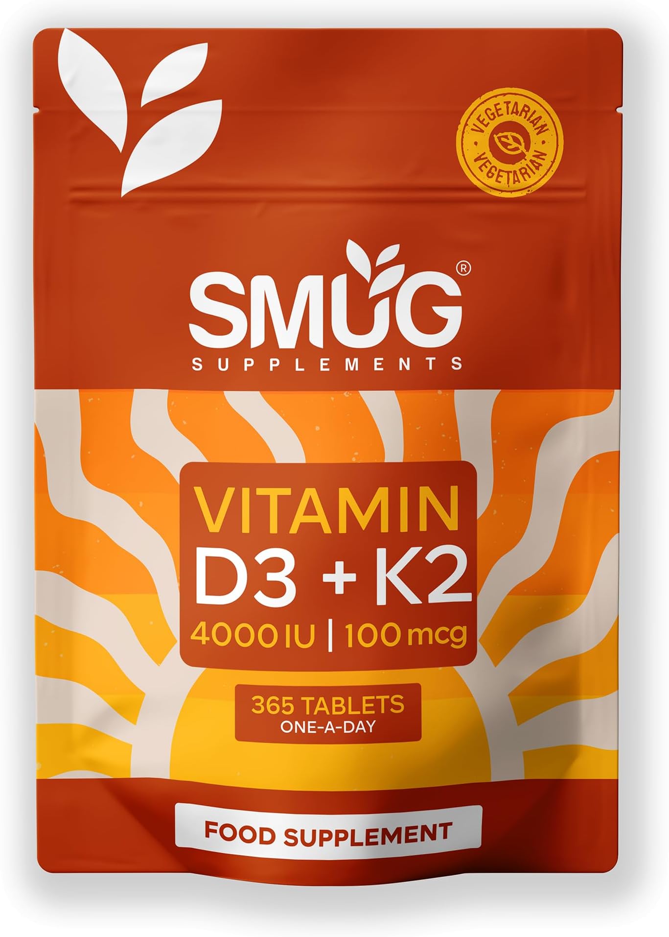 Vitamin D3 4000 iu & Vitamin K2 MK7 100μg - 1 Year Supply - 365 British Made Vitamin D3 K2 Tablets, High Strength Vegetarian D3 and K2 Vitamin by Smug Supplements