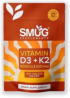 Vitamin D3 4000iu & Vitamin K2 100ug MK-7-365 Britsh Made Tablets - Supports Immune System - Promotes Healthy Bones - Vegetarian- for Men and Women