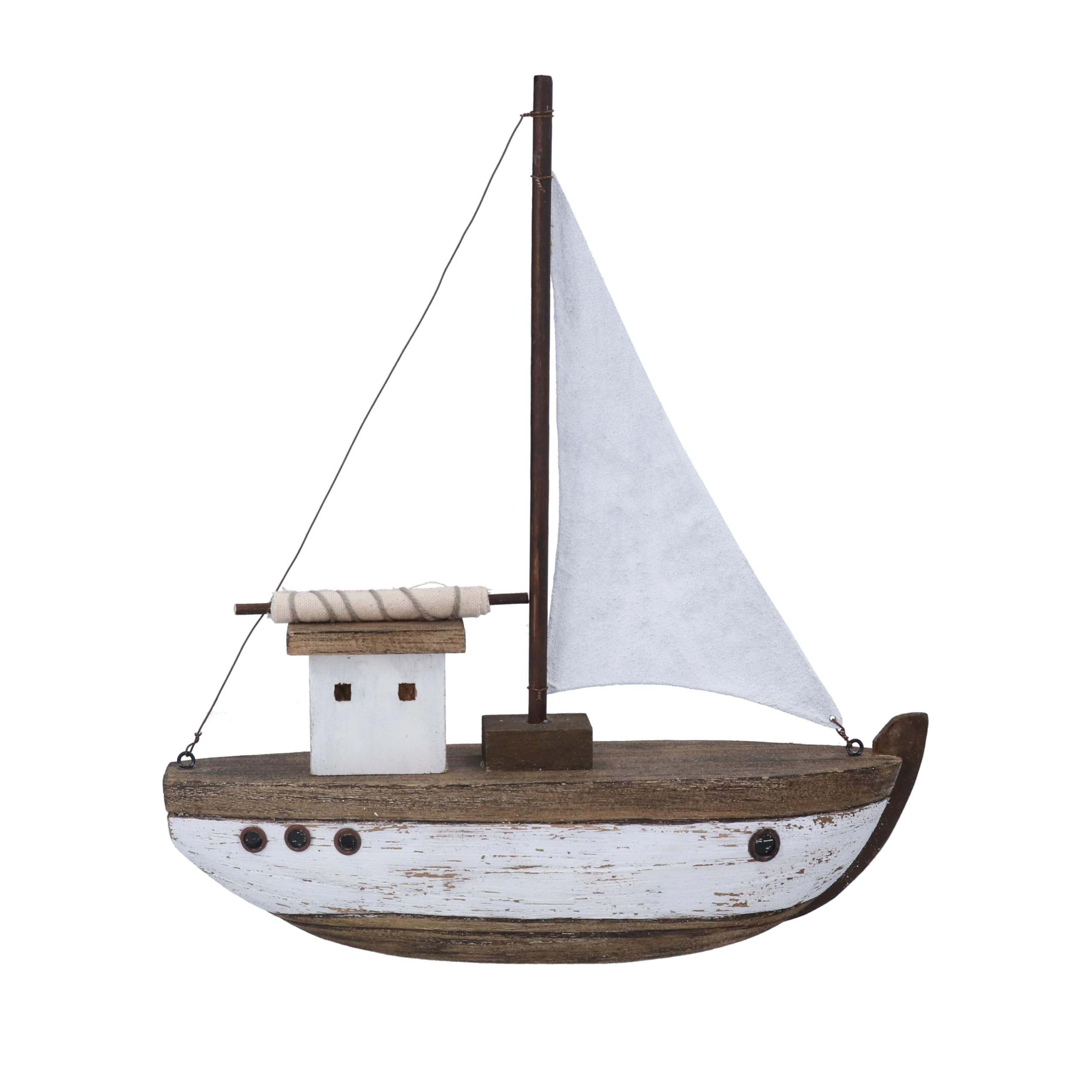 Gisela Graham White Rustic Wood Sail Boat Ornament, Coastal Nautical Decor, And Brown, 27Cm