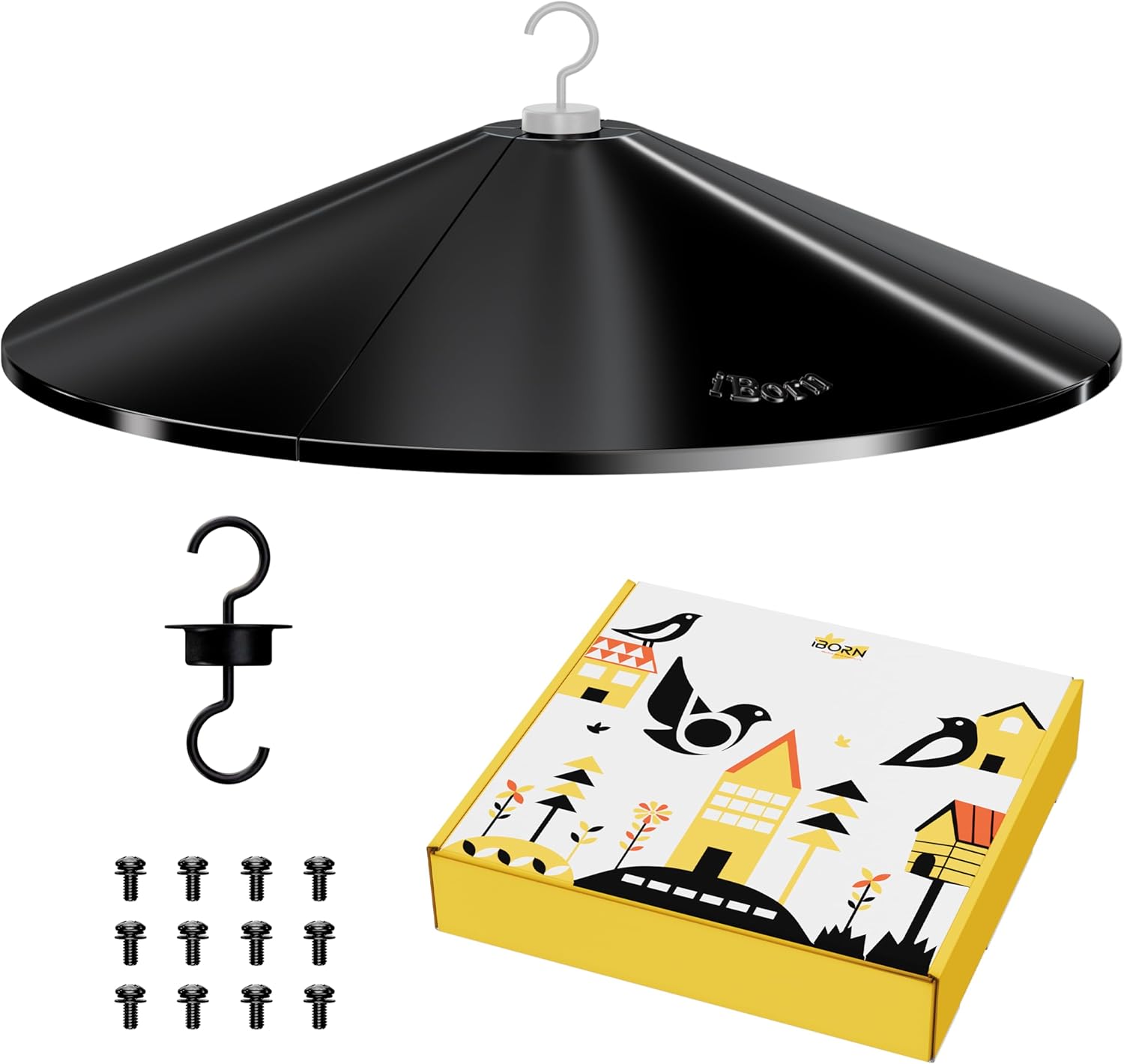 iBorn Squirrel Guard Baffle for Hanging, Chew-Proof PC Oversize Squirrel Baffle Defender, Bird Feeder for Outdoors Protector,19.5 Inch,Pack of 1, Black For Hanging, Pack Of 1 chew-proof PC