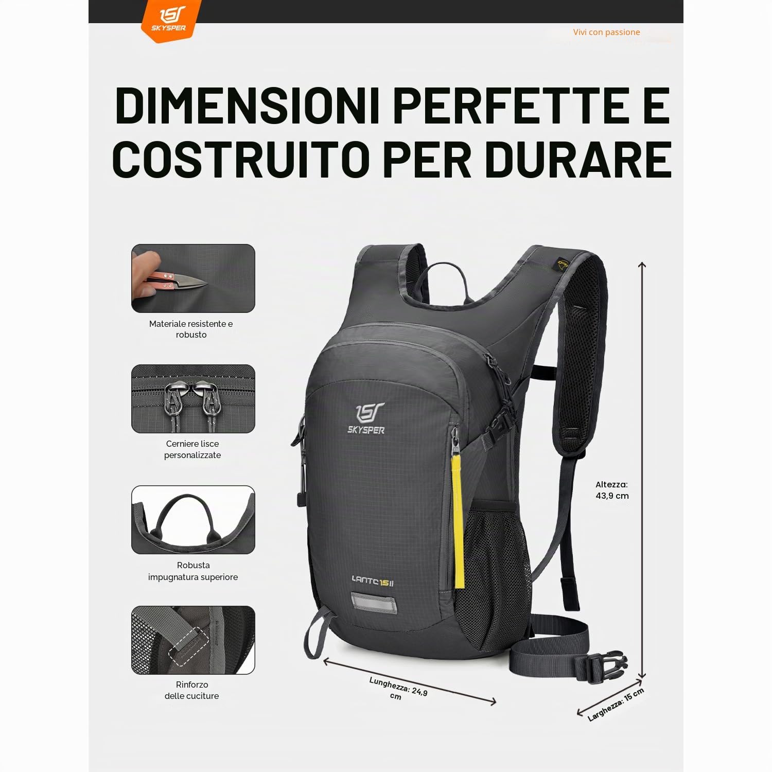SKYSPER Zaino da Hiking Leggero 15L, Zaino da Viaggio Traspirante per Escursione Viaggio Breve Distanza Ciclismo