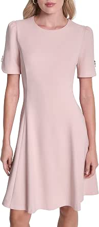 DKNY Women's Button Short Sleeve Fit and Flare Dress