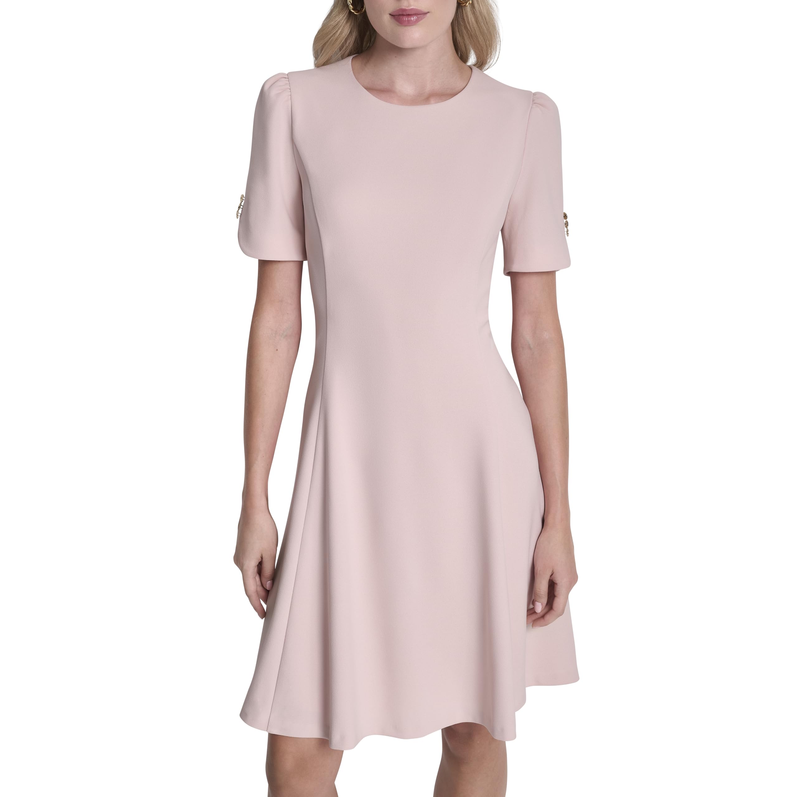 DKNY Womens Button Short Sleeve Fit and Flare Dress
