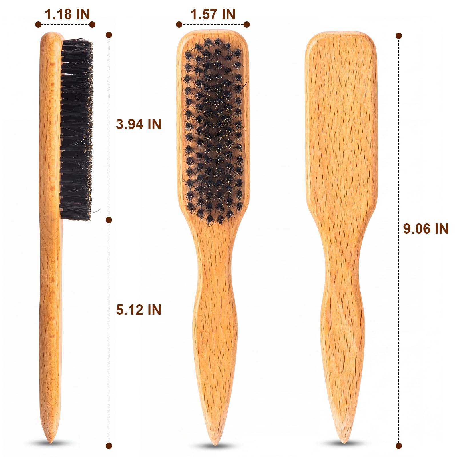 ZVOREI 5pcs Boar Bristle Slick Back Hair Brush Set, Pink view 7