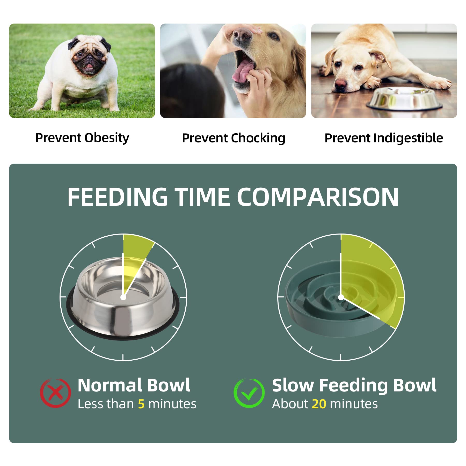 Havniva Ceramic Slow Feeder Dog Bowl, 1.5 Cups Dog Slow Feeder for Medium Breed, Anti-Gulping, Pet Slower for Fun, Stop Bloat, Preventing Choking (Dark Green, 8in Bowl)