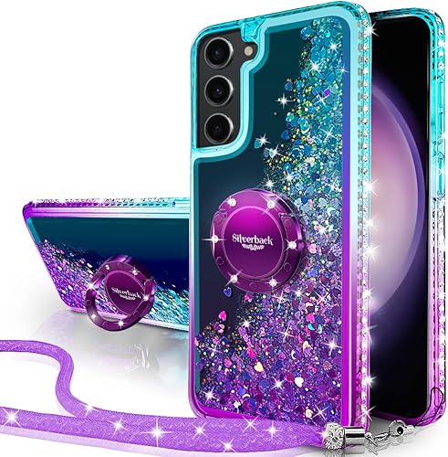 Silverback Funda para Samsung Galaxy S23 Plus, funda con purpurina holográfica líquida móvil con soporte, para niñas y mujeres, funda protectora con