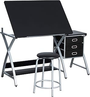 Yaheetech Adjustable Height Drawing Table, Artist Drafting Table with Tiltable Tabletop, Art Craft Desk for Artwork, Graphic Design, Reading