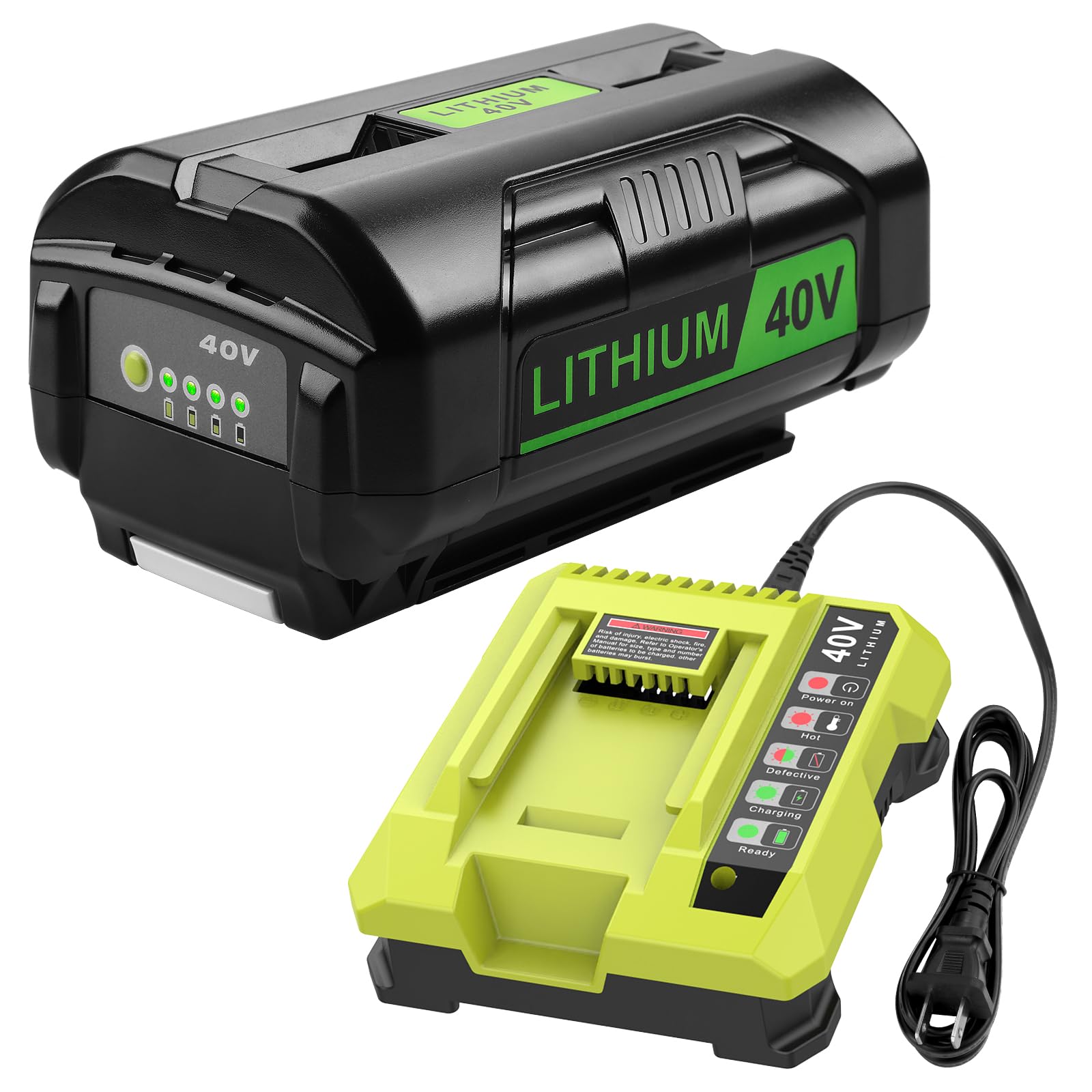 Photo 1 of Upgraded 6.0Ah Replacement for Ryobi 40V Battery and Charger Combo Compatible with Ryobi 40V Battery OP4026 OP4026A OP4050 OP4050A OP40601 OP4040 OP4030 OP4015 OP40261 OP40201, with LED Indicator