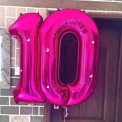 Miniatura 4 de Globo rosa intenso del número 10, globo de 40 pulgadas para cumpleaños número 10, globos de aluminio de Mylar con el número 10, globos grandes de