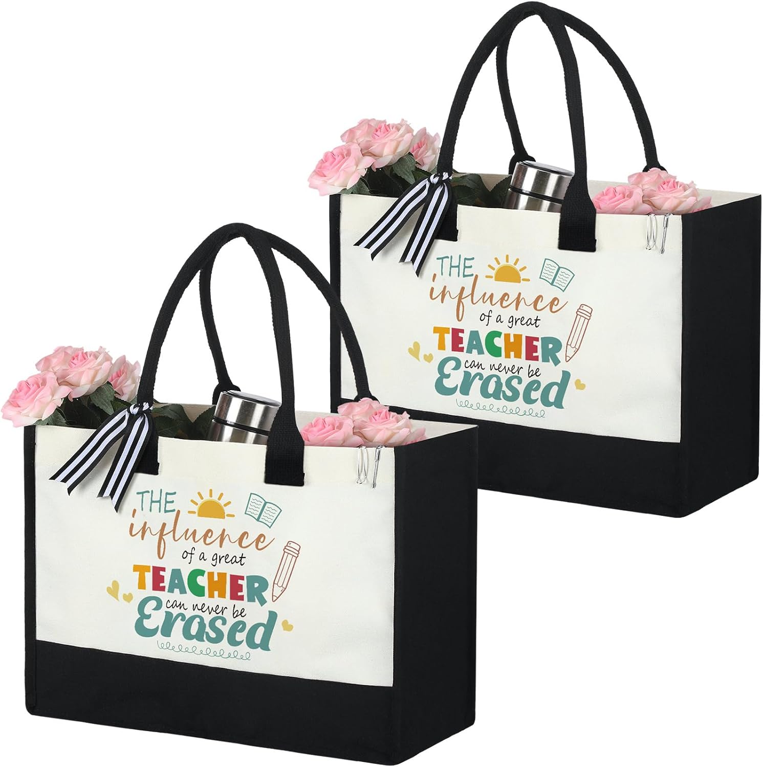 Panelee 2 Pcs Teacher Appreciation Gifts Teacher Canvas Tote Bag Thank You Gifts for Women Student End of Year Graduation