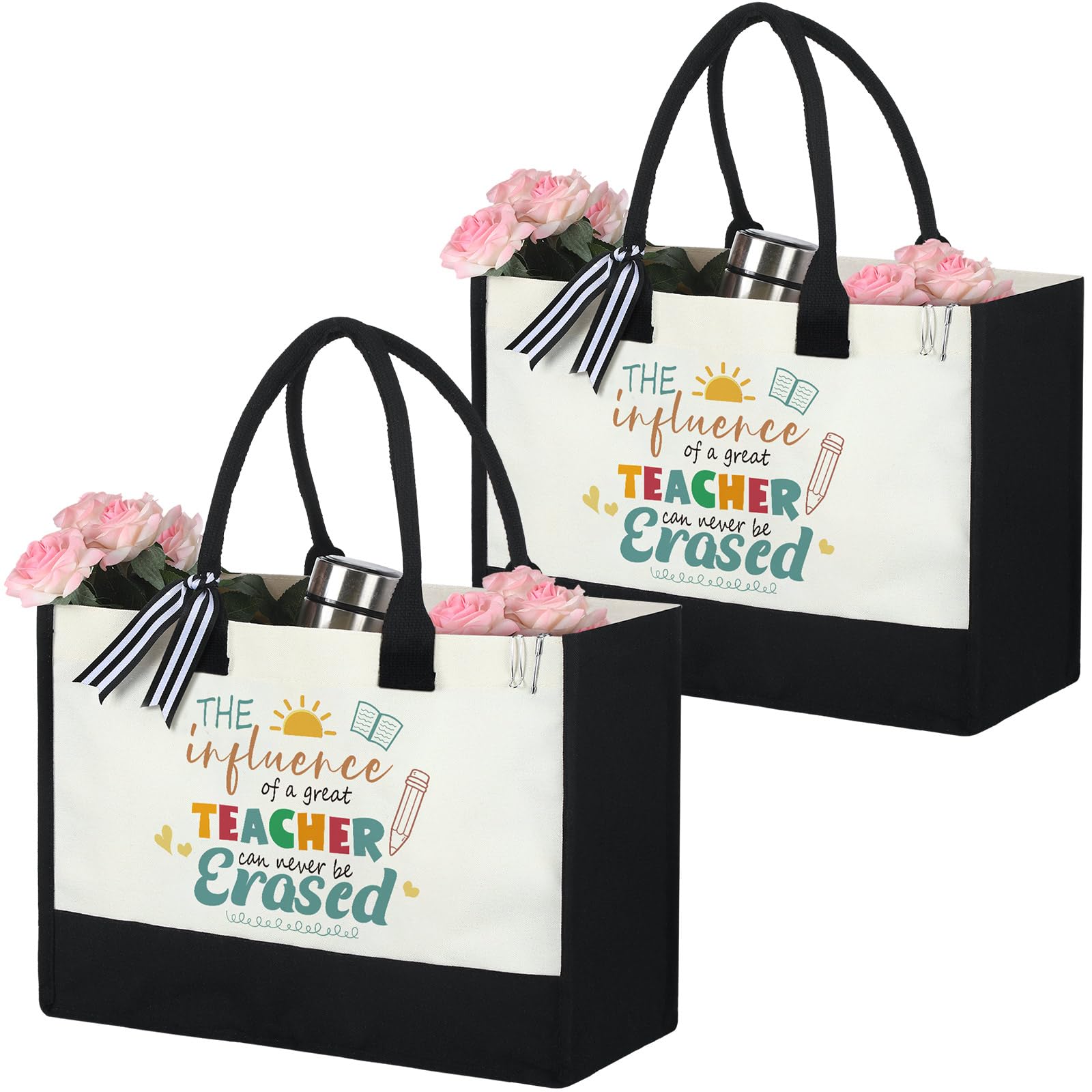 Panelee 2 Pcs Teacher Appreciation Gifts Teacher Canvas Tote Bag Thank You Gifts for Women Student End of Year Graduation