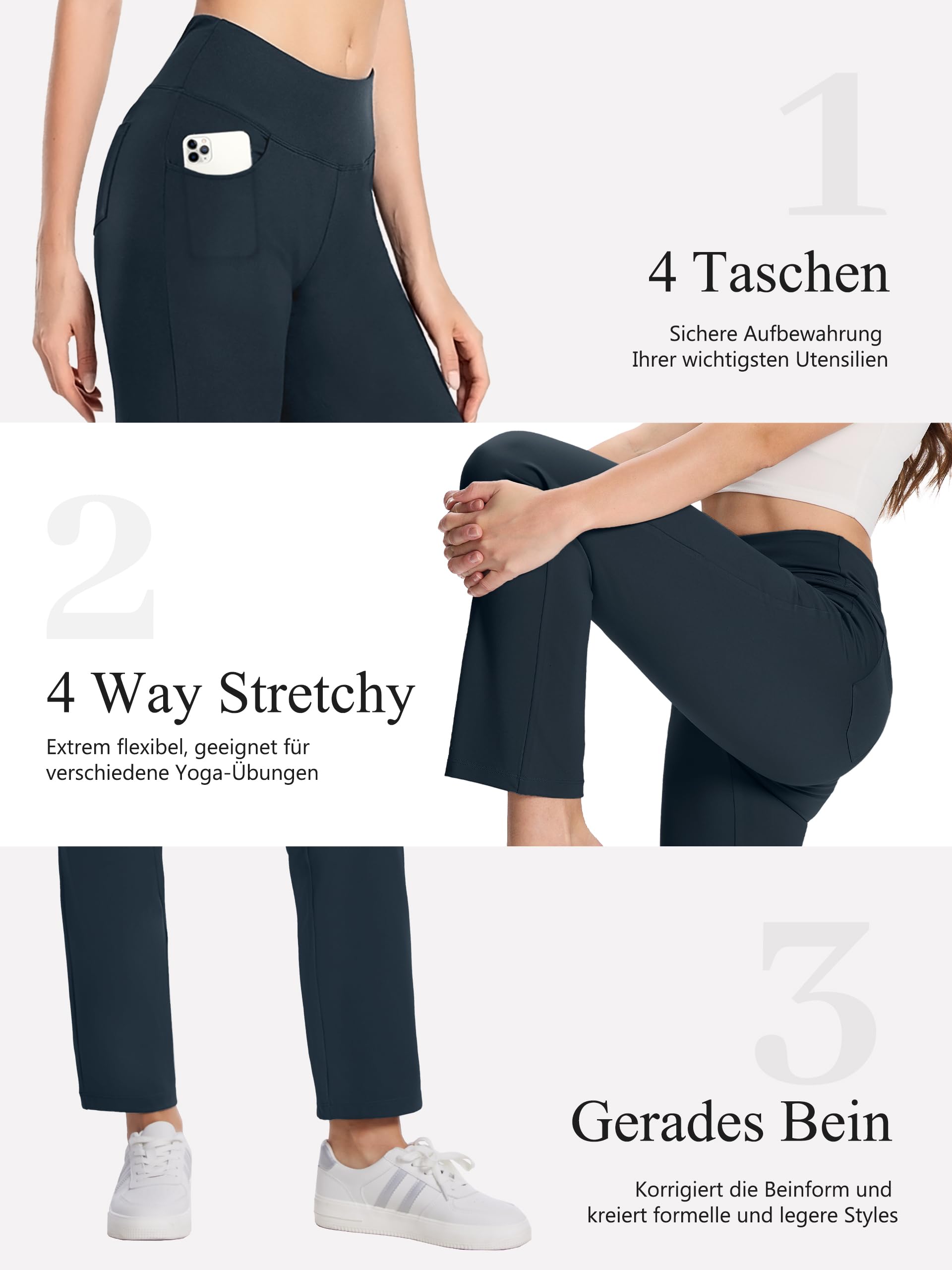 MOVE BEYOND Miękkie damskie spodnie do jogi Bootcut i spodnie 3/4 z 4 kieszeniami, kontrola brzucha, spodnie robocze, szary, XXL