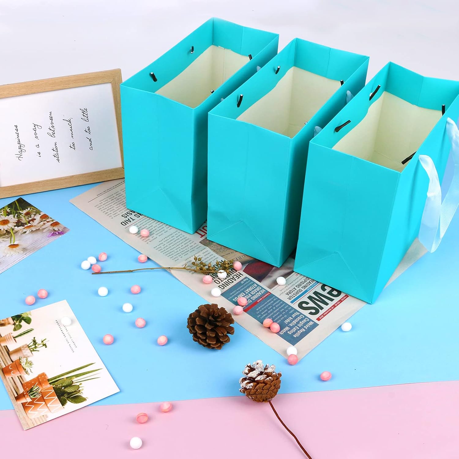 Buy Light Blue Kraft Paper Gift Bags, Uceoo 24 Pack 8.7 x 3.9 x 7.1
