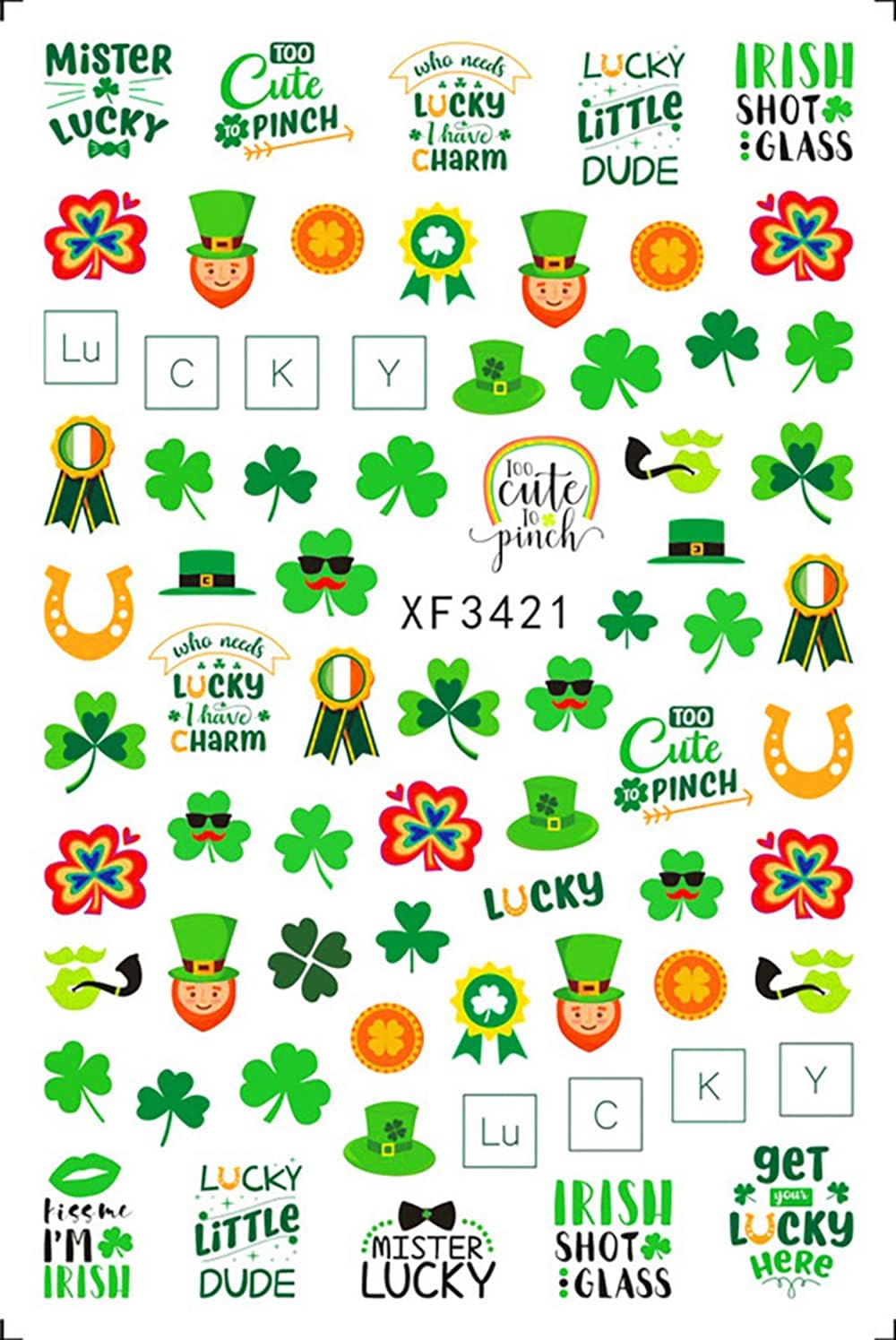 St. Patrick's Day Nail Stickers Self-Adhesive Nail Art Decals Shamrock Beer Gold Coin Leprechaun Pattern Cute 3D Nail Accessories Green Lucky Nail Decals for Women Girls DIY Nail Decoration 6 Sheets : Beauty & Personal Care