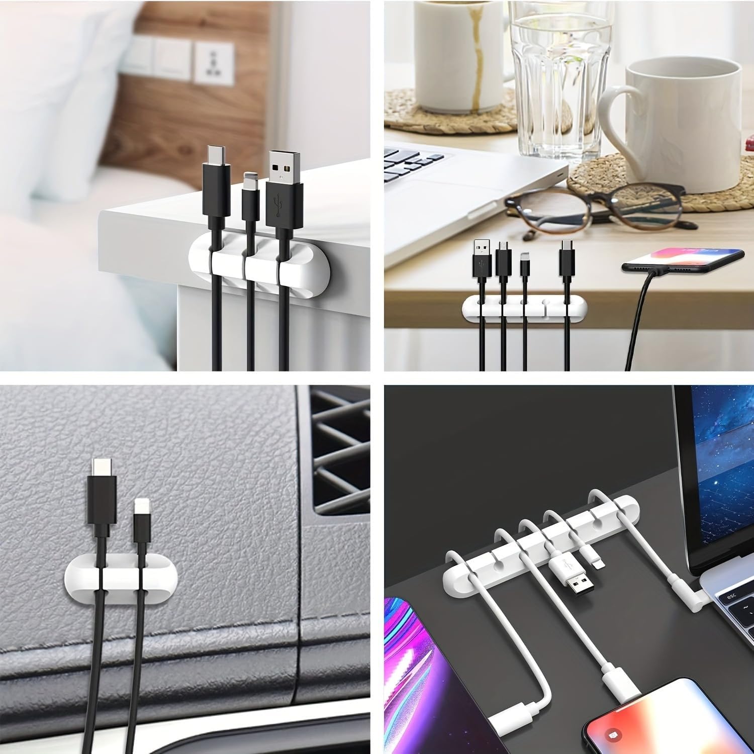 Cable Holder Clips, 3-Pack Cable Management Cord Organizer Clips Silicone Self Adhesive for Desktop USB Charging Cable Nightstand Power Cord Mouse Cable Wire PC Office Home (Black)