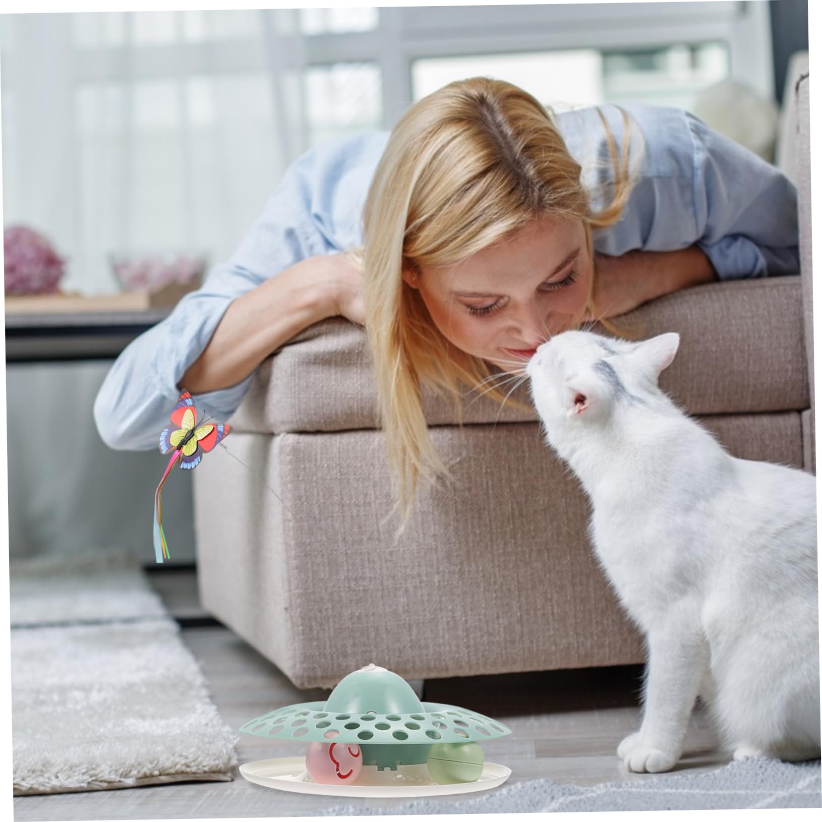 TOYANDONA Juguete Giratorio Eléctrico para Gatos Simulación De Juguete para Gatos Interactivo para Mascotas Suministros para Casa