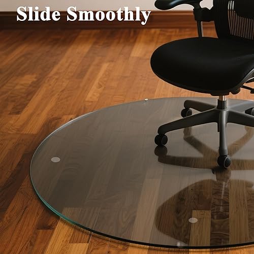 Miniatura 3 de Tapete para silla de 46 x 46 pulgadas  Vidrio templado redondo resistente para suelo duro, tapete para silla de oficina, suelo de computadora con 4
