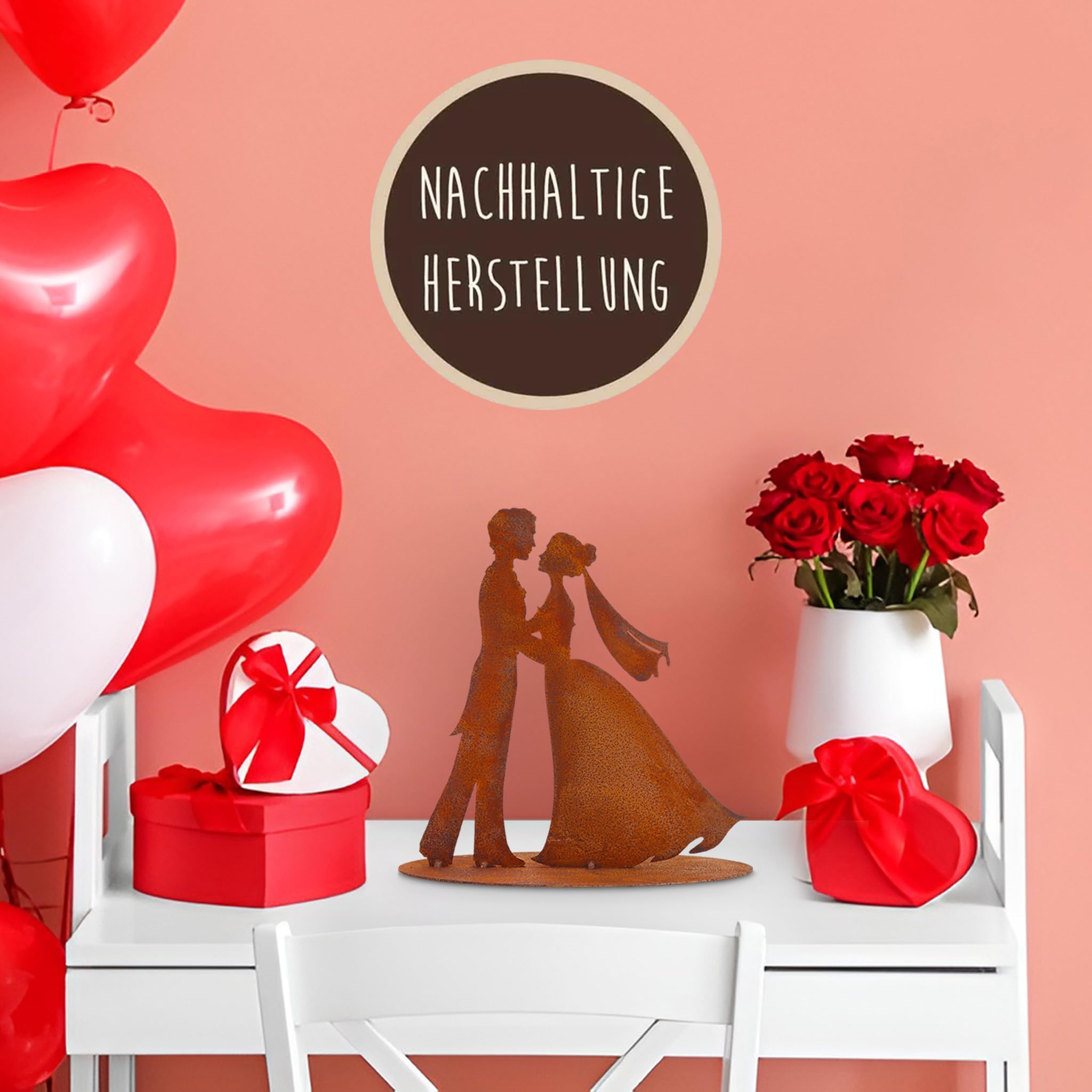 Rostikal Brautpaar Figur 50cm - einzigartiges Hochzeitsgeschenk für Tischdeko - Dekorative Rost Metall Deko Figur ideal für Jede Hochzeitsfeier – Handgefertigt