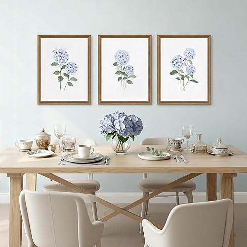 Miniatura 3 de WRFON Arte de pared de hortensias, decoración de pared floral azul, póster botánico de acuarela azul, decoración de pared, lienzo botánico
