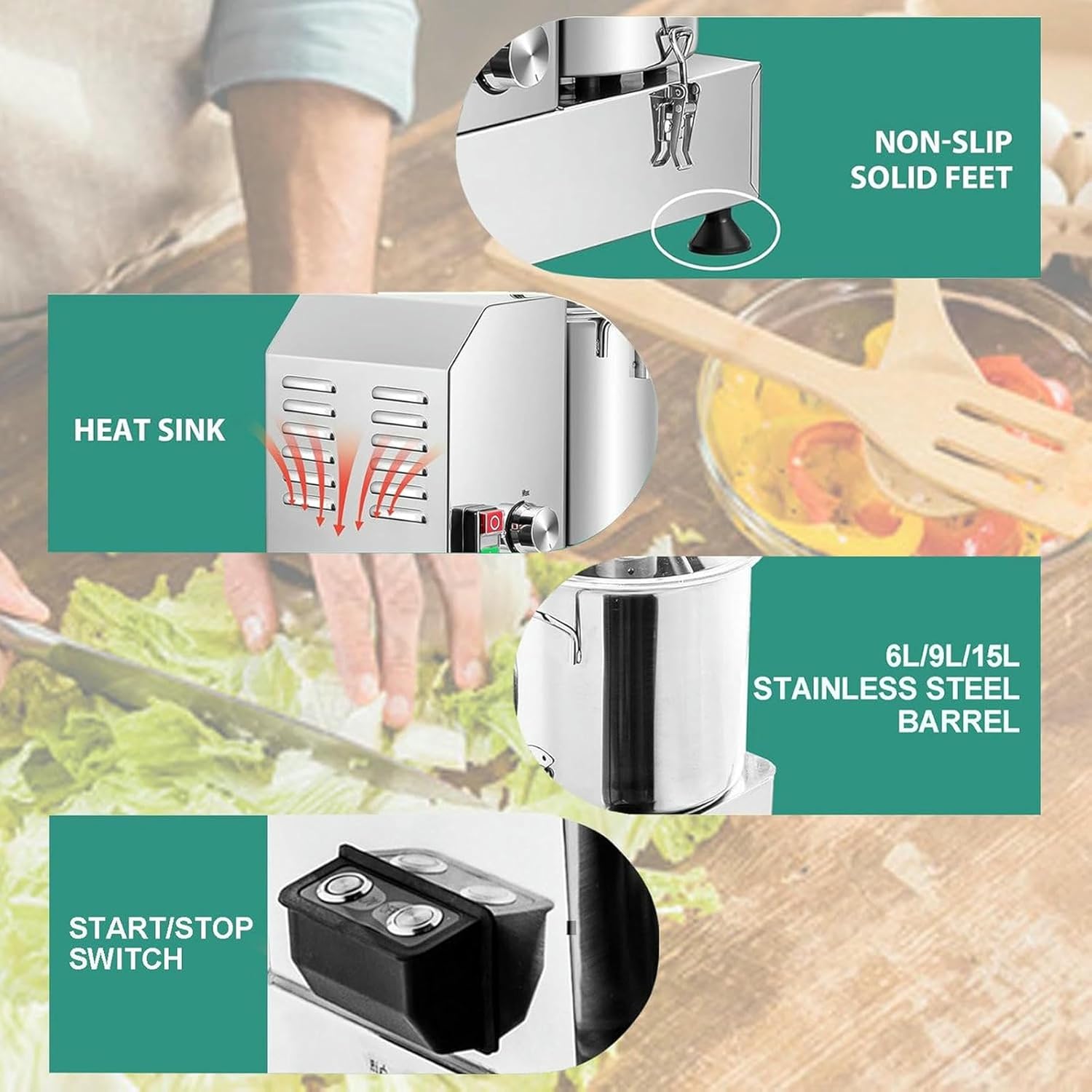 Multifunctional Vegetable Cutter, Electric Food Chopper With Continuous Speed, Large Capacity Stainless Steel Food Processor For Vegetables, Meat And Fruits, 9L