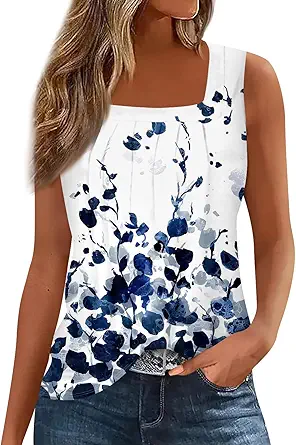 Spring Summer Plus Size Dressy Tank Tops for Women 2025 Womens Workout Floral Boho Beach Sleeveless Shirts Blouses
