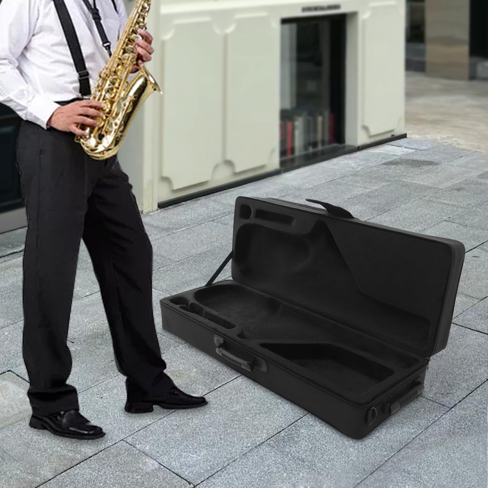 Étui Saxophone Ténor en Toile Nylon, Housse de Transport avec Mousse Antichoc, Bandoulière, Poignée et Bretelles Sac à Dos, 31×21×82 cm, Pour Pratique, Concerts et Voyages
