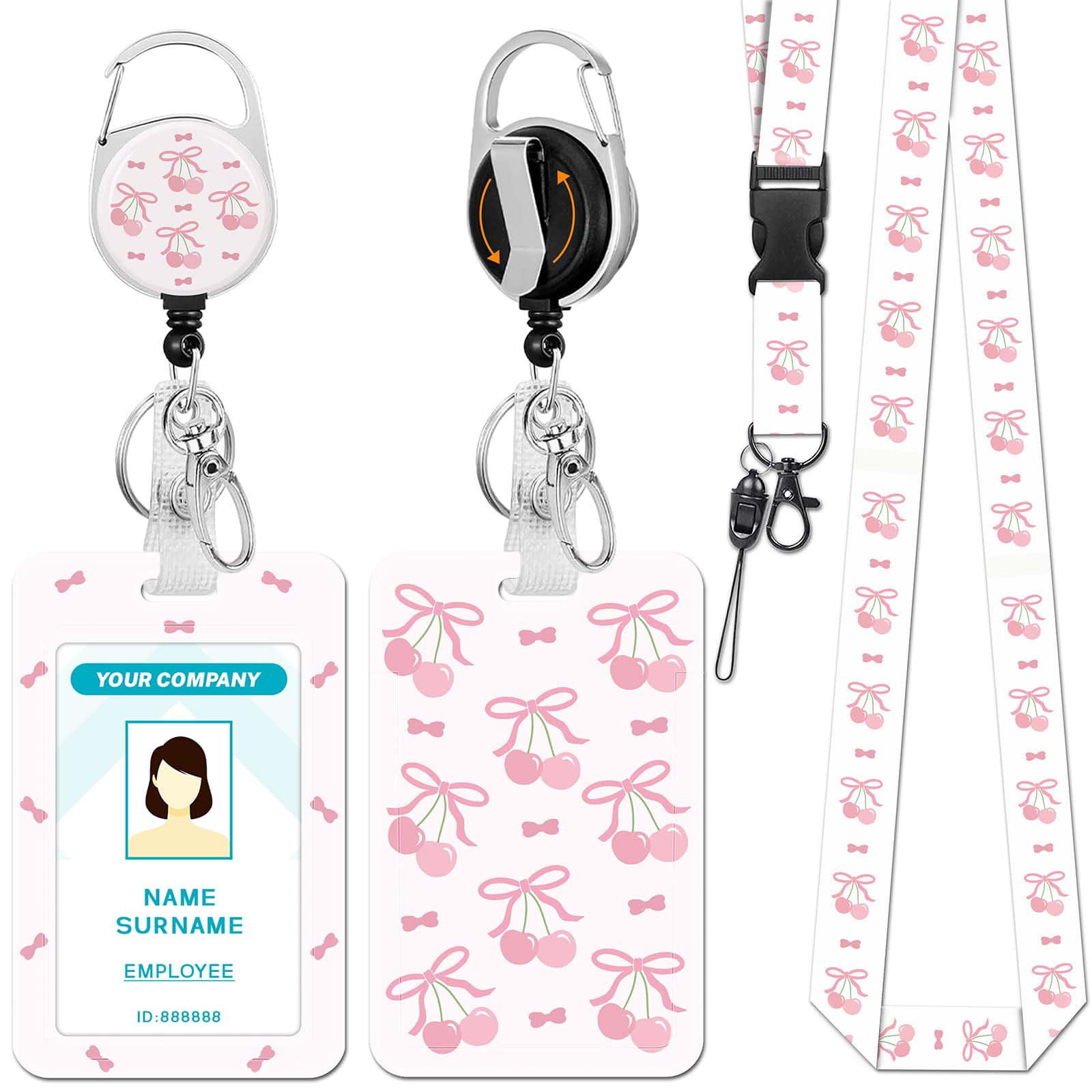 Hancynir Cherry Lanyards for Id Badges, Badge Holder Retractable Reel Clip