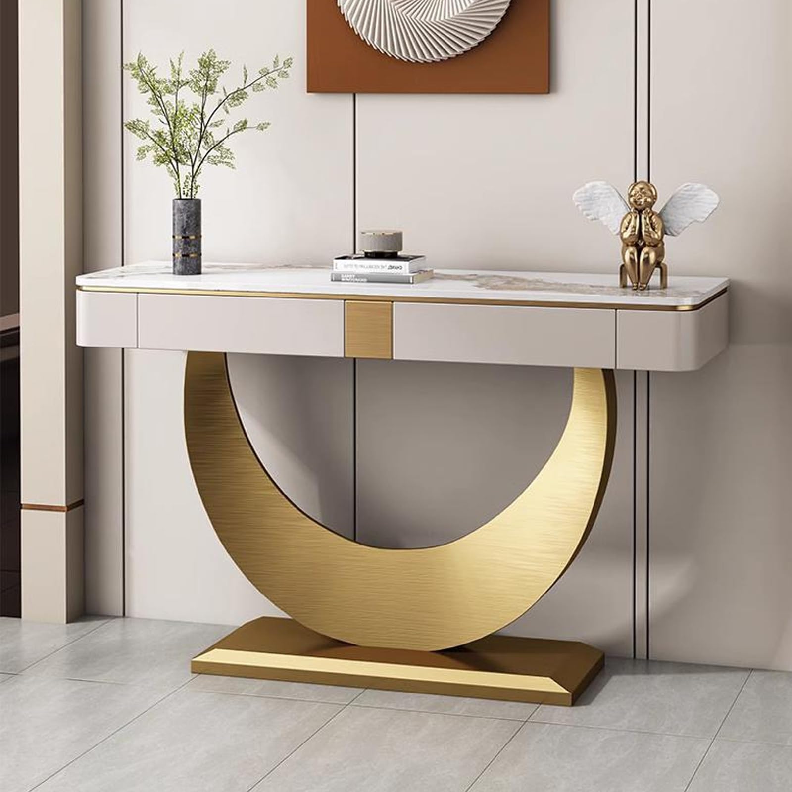 SXZenSpace Modern Console Table with Drawers, Narrow Sofa for Hallway, Stylish Accent Living Room (Gold, 138 cm / 54.3 Inches) -
