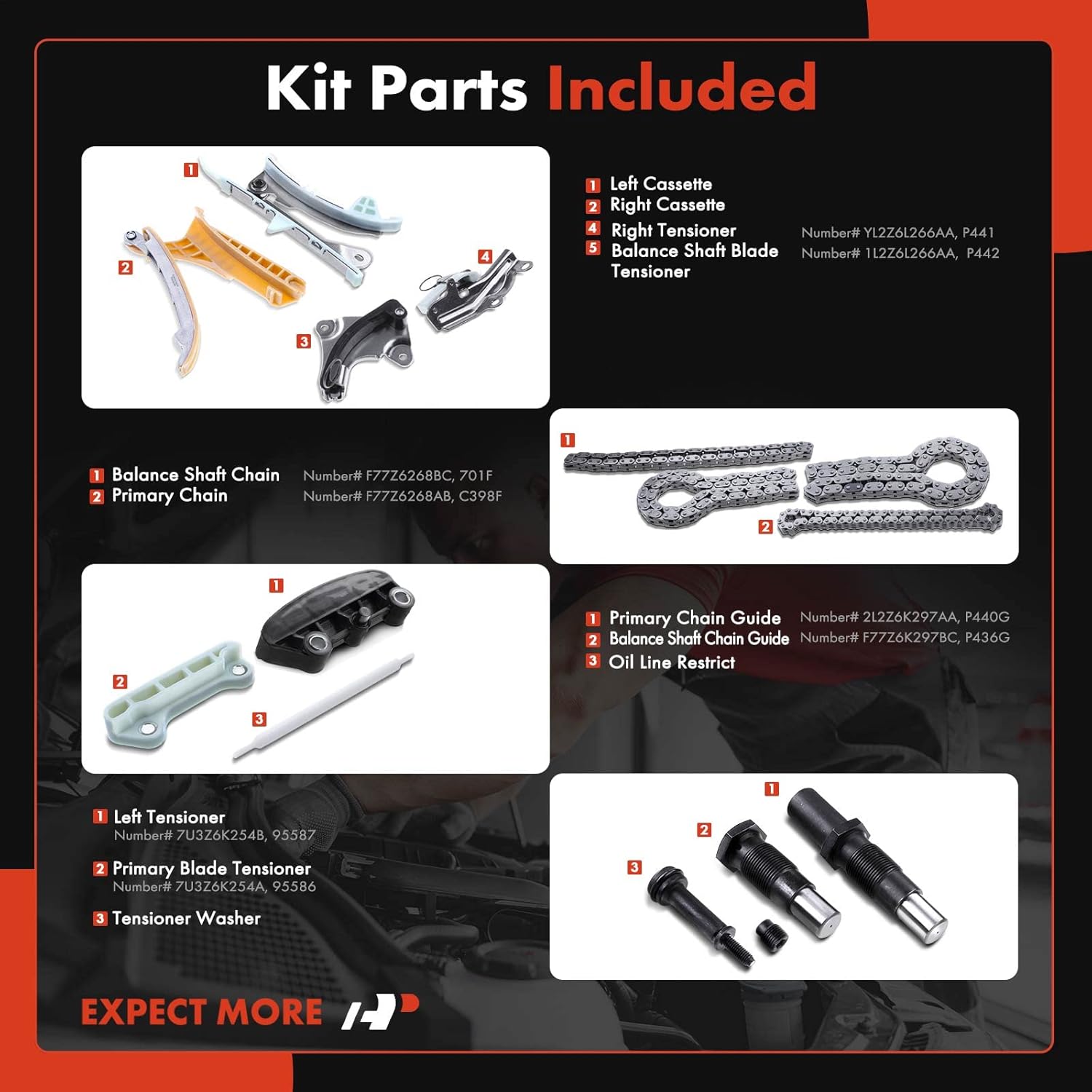 A-Premium Engine Timing Chain Kit W/Tensioner [fits SOHC, 6Cyl 4.0L] Compatible with Ford Explorer 97-10, Explorer Sport Trac, Mustang 05-10, Ranger & Mazda B4000 01-10 & Mercury Mountaineer 98-10